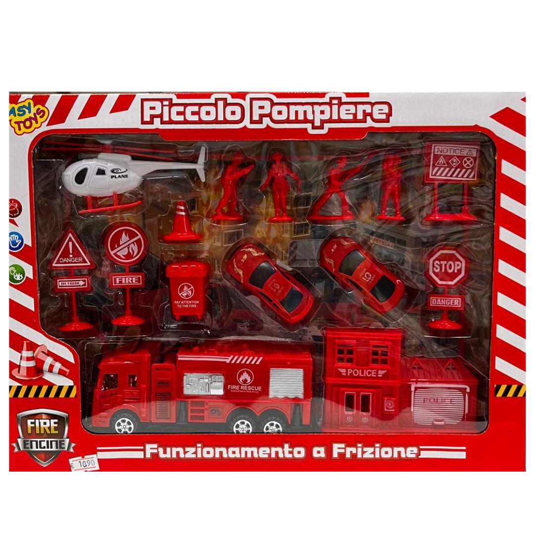 Conjunto de bomberos con vehículos de embrague.
