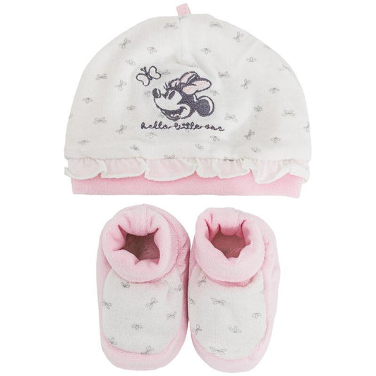 Conjunto de zapatos y gorro de Minnie rosa-blanco