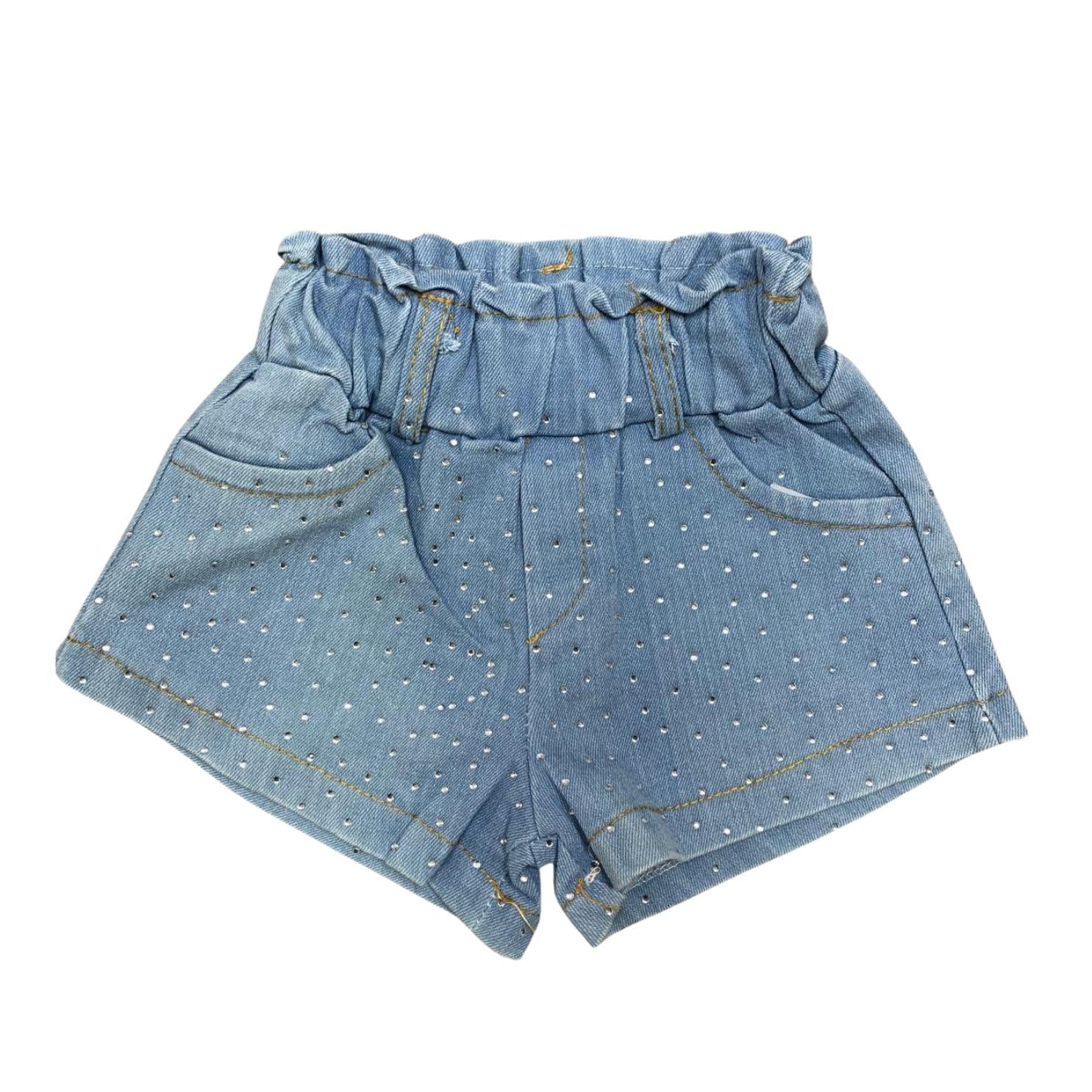 Shorts bambina in jeans con strass