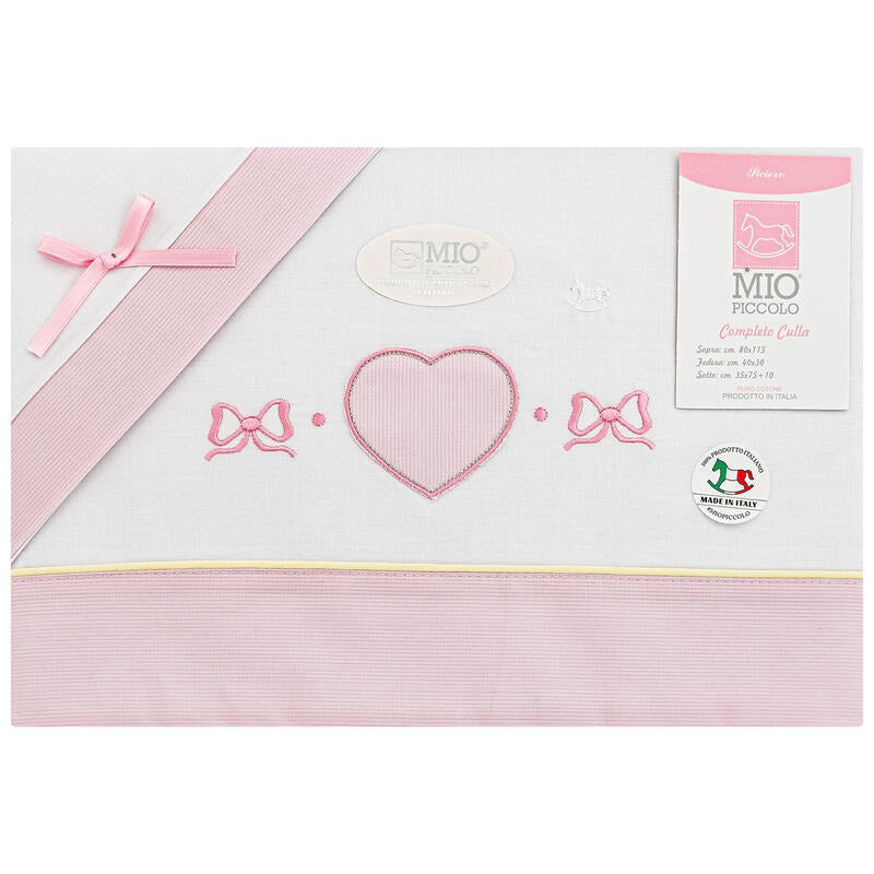 Lenzuolino babyculla mio piccolo cuore e fiocco