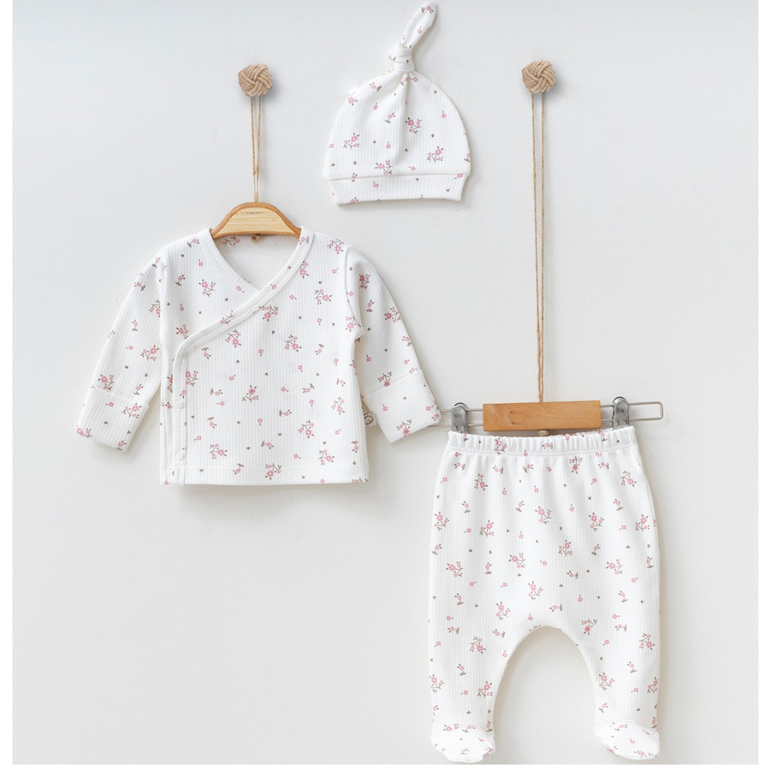 Set Neonata  in Cotone con Fiori bianco