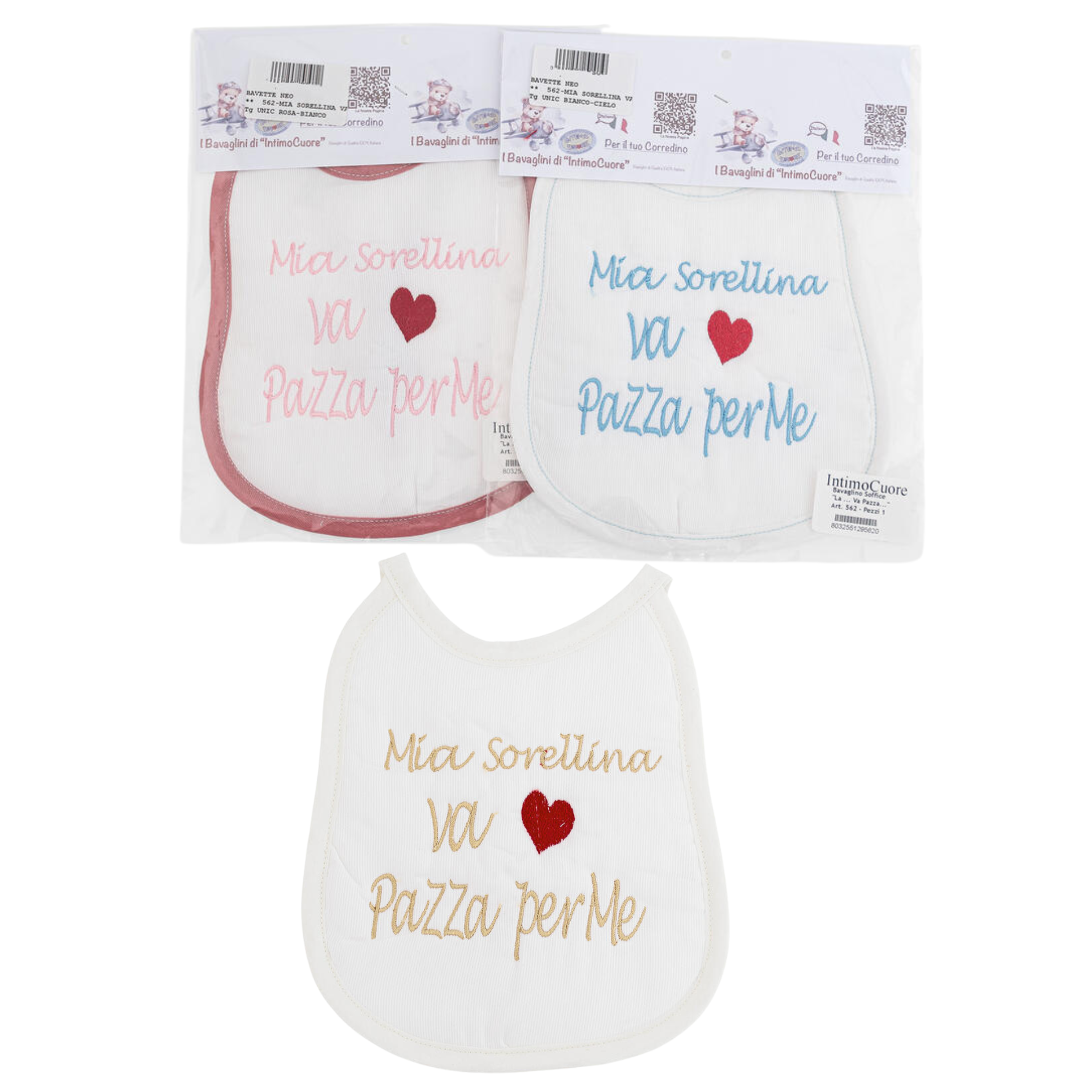 BAVETTA RICAMATA -MIA SORELLINA VA PAZZA PER ME