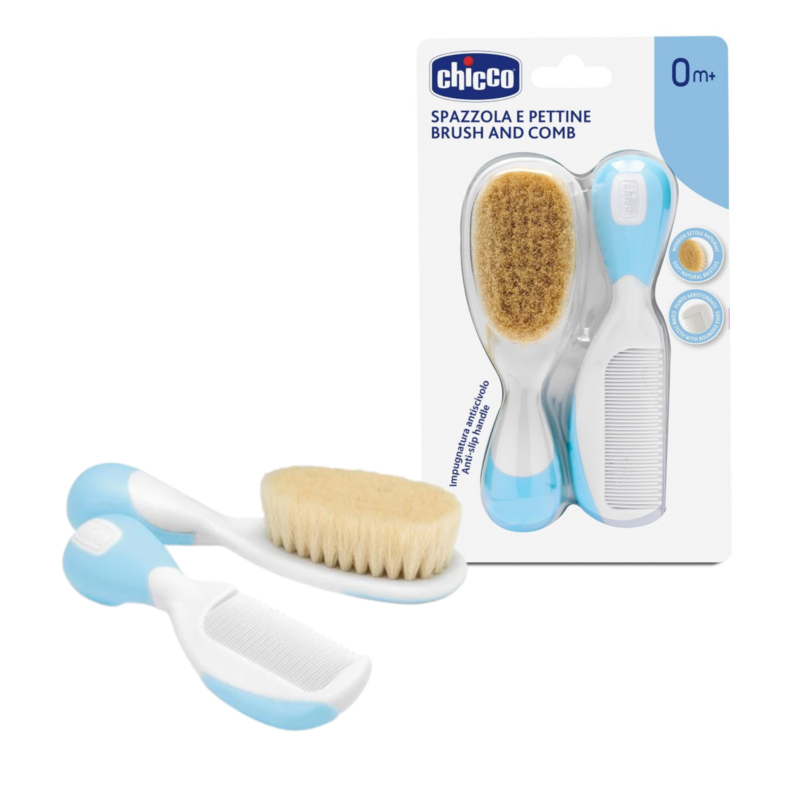 Chicco Set Pettine E Spazzola Blu in setole naturali