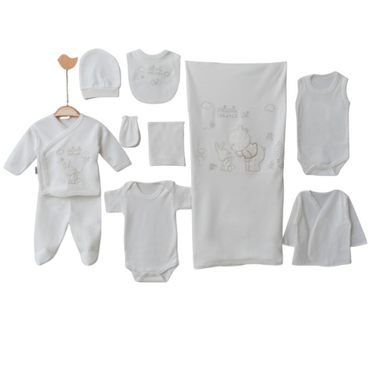 Set 10pz   Bianco con Ricami Delicati 0-3 mesi  100% cotone unisex