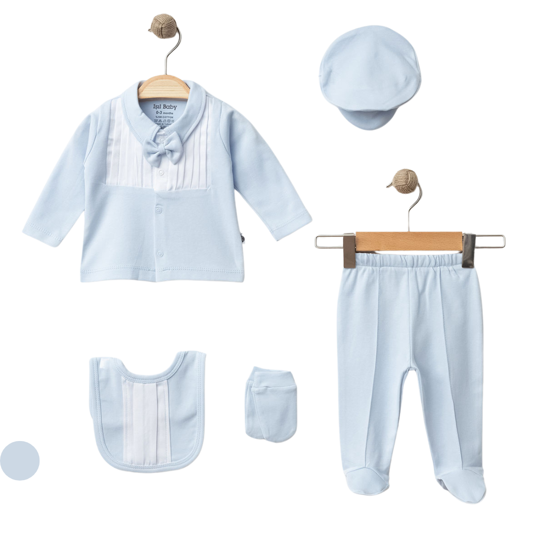 Set Neonato/ Bimbo 5pz Elegante con Papillon in cotone 0-3 mesi