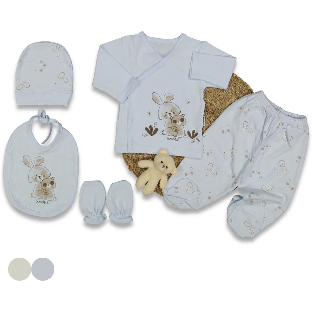 Set Nascita Neutro "Dolce Abbraccio" in Cotone Bianco e Beige