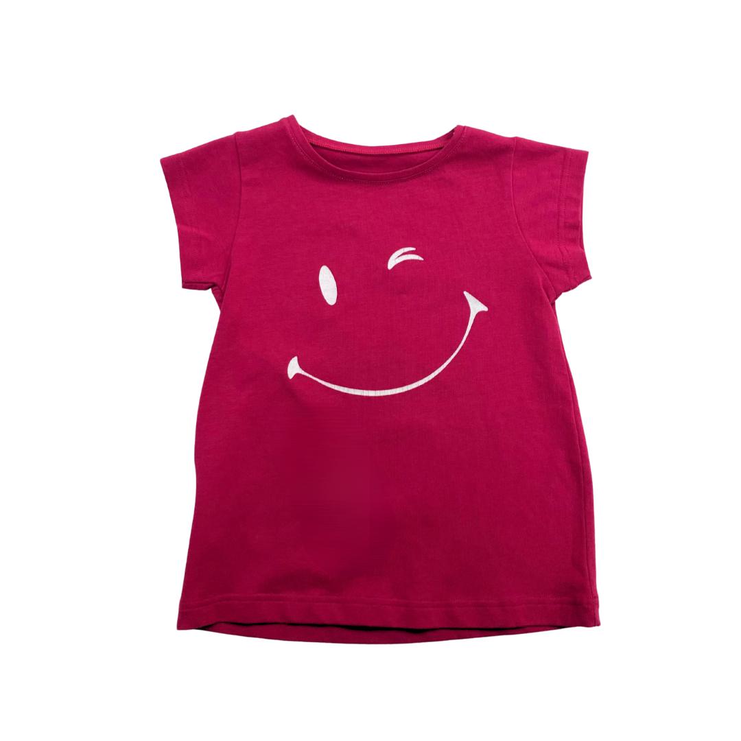 T-Shirt Bambina Fucsia con Stampa Smiley