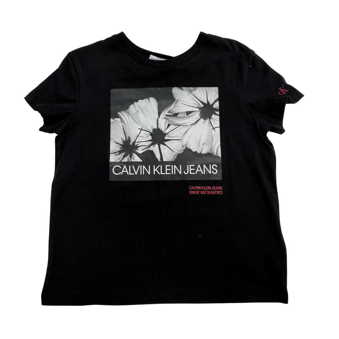 T-Shirt Nera Calvin Klein Bimba con Stampa Floreal