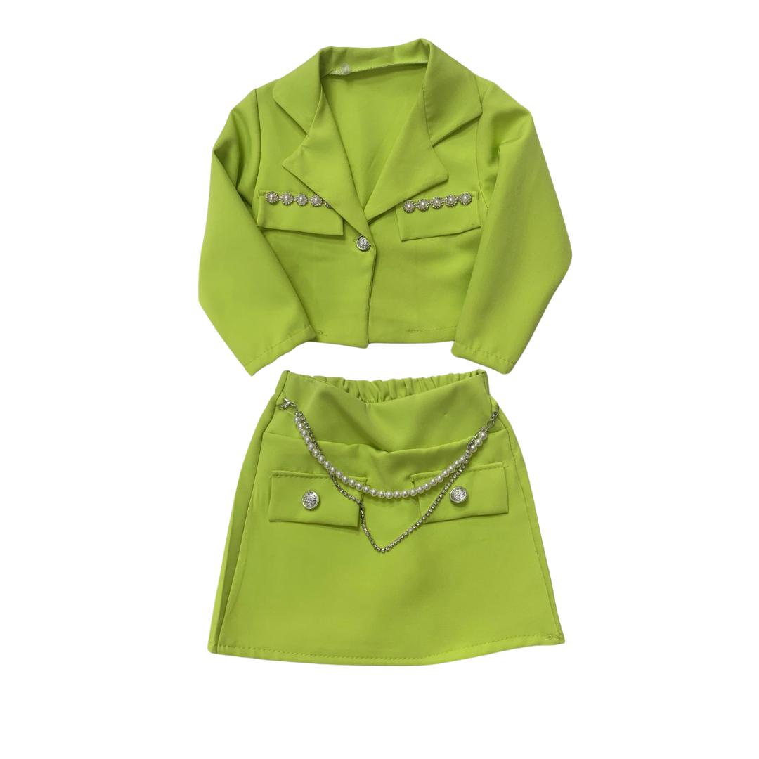 Tailleur Verde con perle bimba
