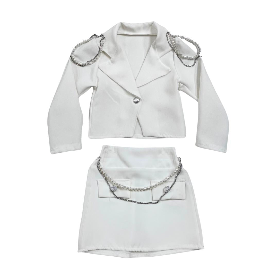 Tailleur bianco bimba con perle