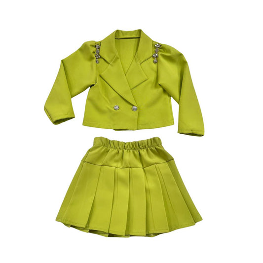 Tailleur Verde con gonna plissettata bimba