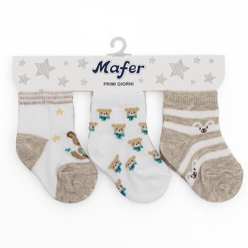Tris di Calzini Neutri Orsetti 0-3 mesi Mafer