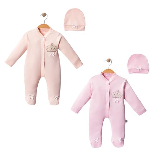 Set Tutina e cappellino Neonata/ Bimba Caldo Cotone Rosa - Corona