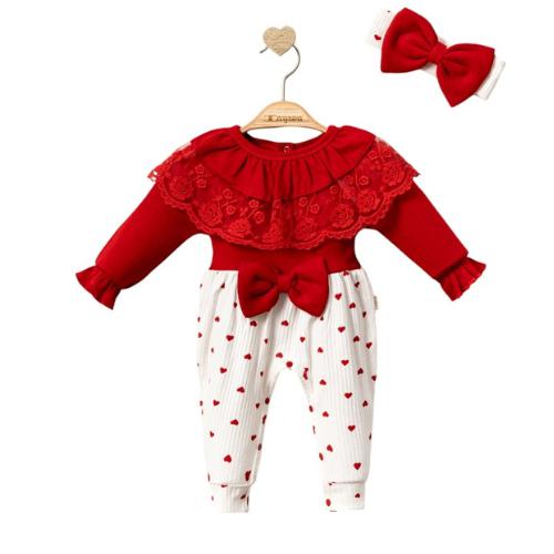 Pelele de bebé de algodón rojo calentito + diadema