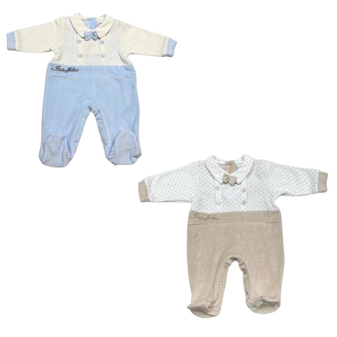 Tutina Neonato/ Bimbo in Ciniglia con Papillon I Batuffolini