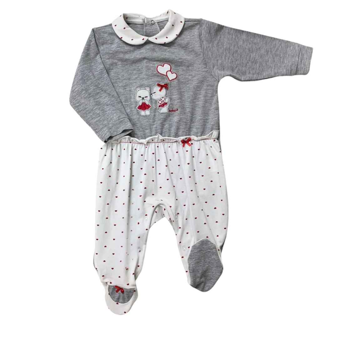 Tutina Neonata/ Bimba Baby Vip Grigia e Rossa Cotone