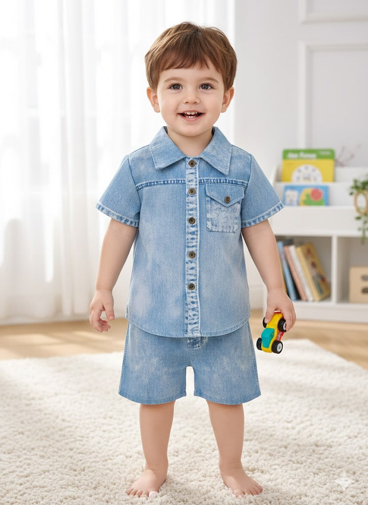 Completo estivo bimbo effetto denim – Camicia e pantaloncini