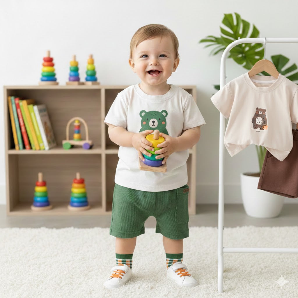 Completo Estivo Bimbo con Stampa Orsetto   T-shirt, Pantaloncini