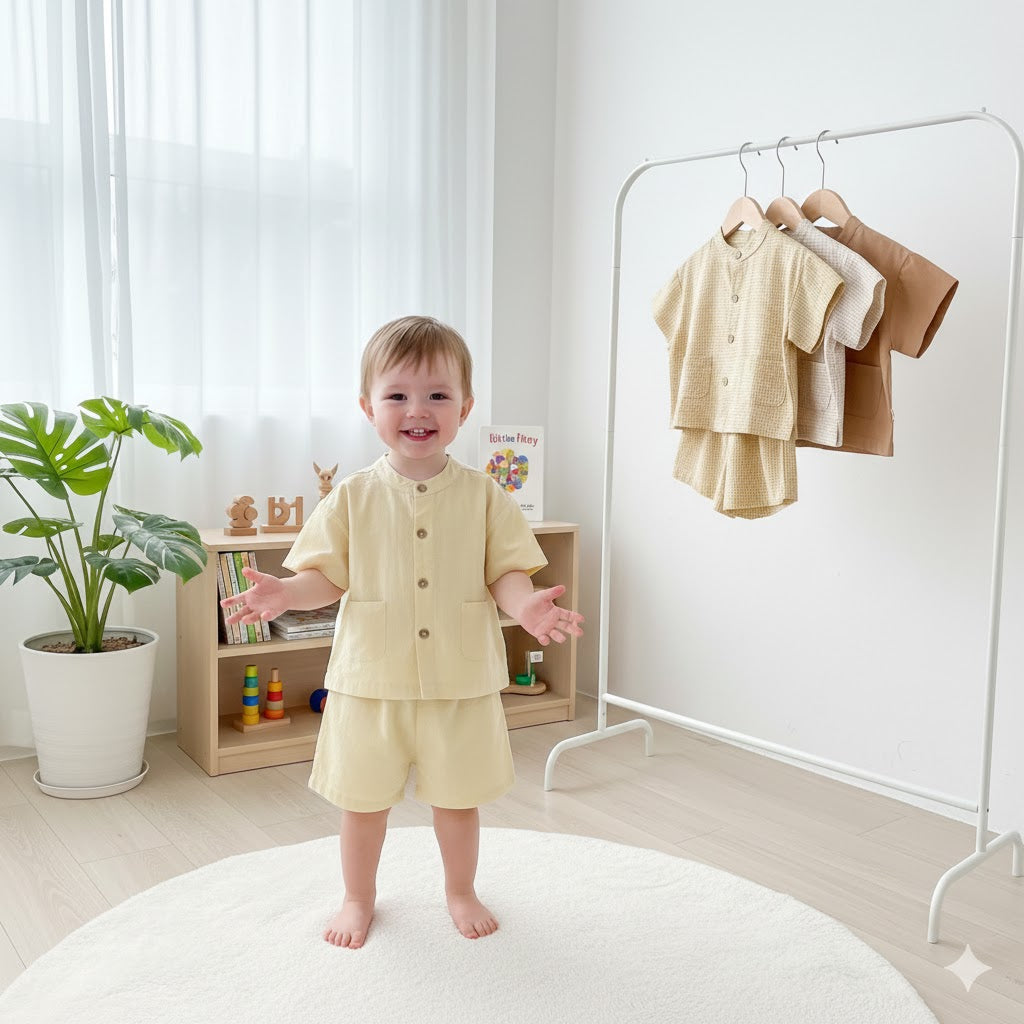 Completo estivo bimbo in cotone  Camicia con pantaloncini coordinati