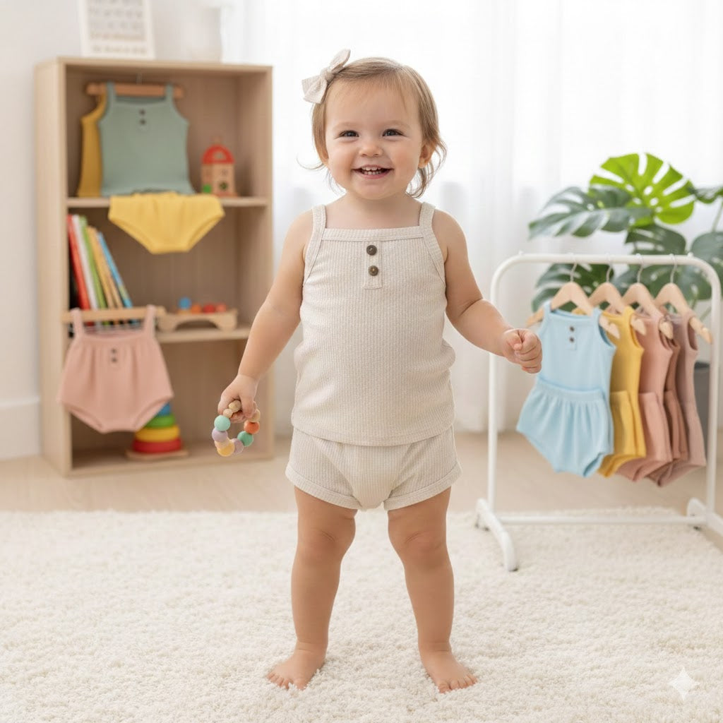 Completo estivo bimba in cotone waffle – 2 pezzi