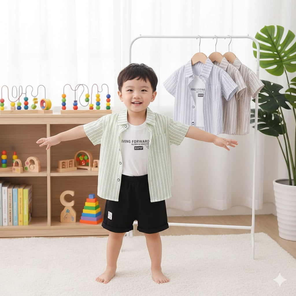 Completo Estivo per Bimbo con Camicia a Righe e Pantaloncini
