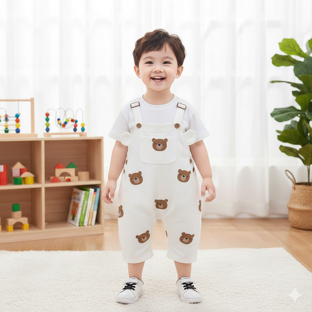 Salopette bianca orsetti Neutra