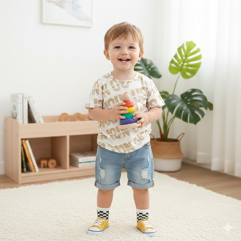 Completo Estivo Bimbo  T-shirt "JOIN US" e Shorts in Denim