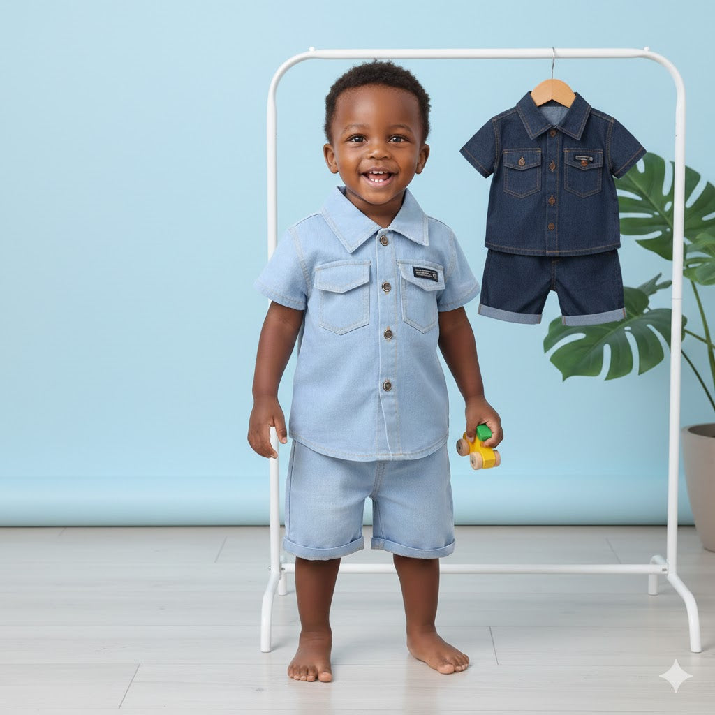 Completo Estivo Bimbo in Jeans – Camicia e Shorts