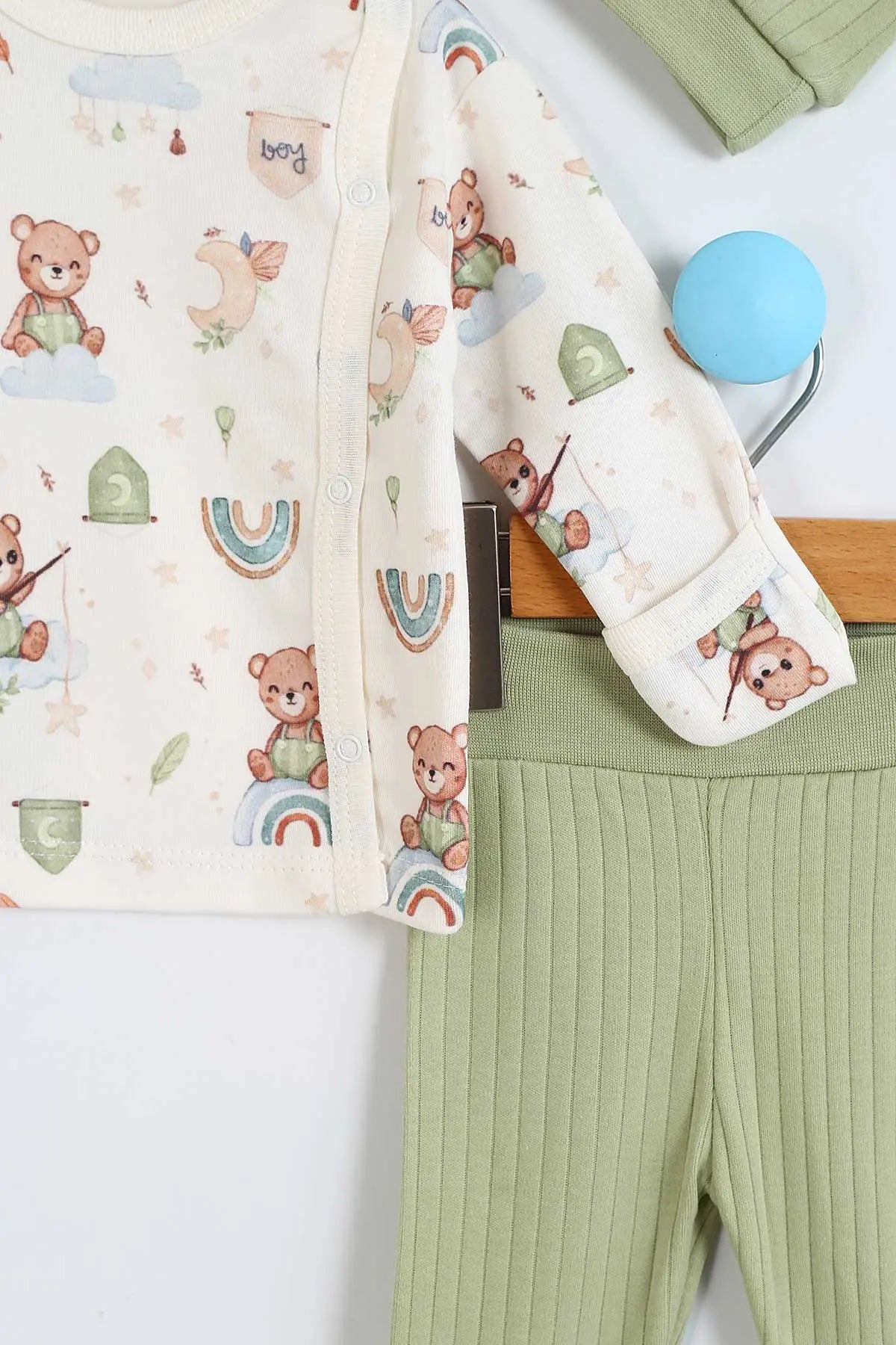 Set Neonato/ Bimbo "Orsetto Arcobaleno" verde in Cotone