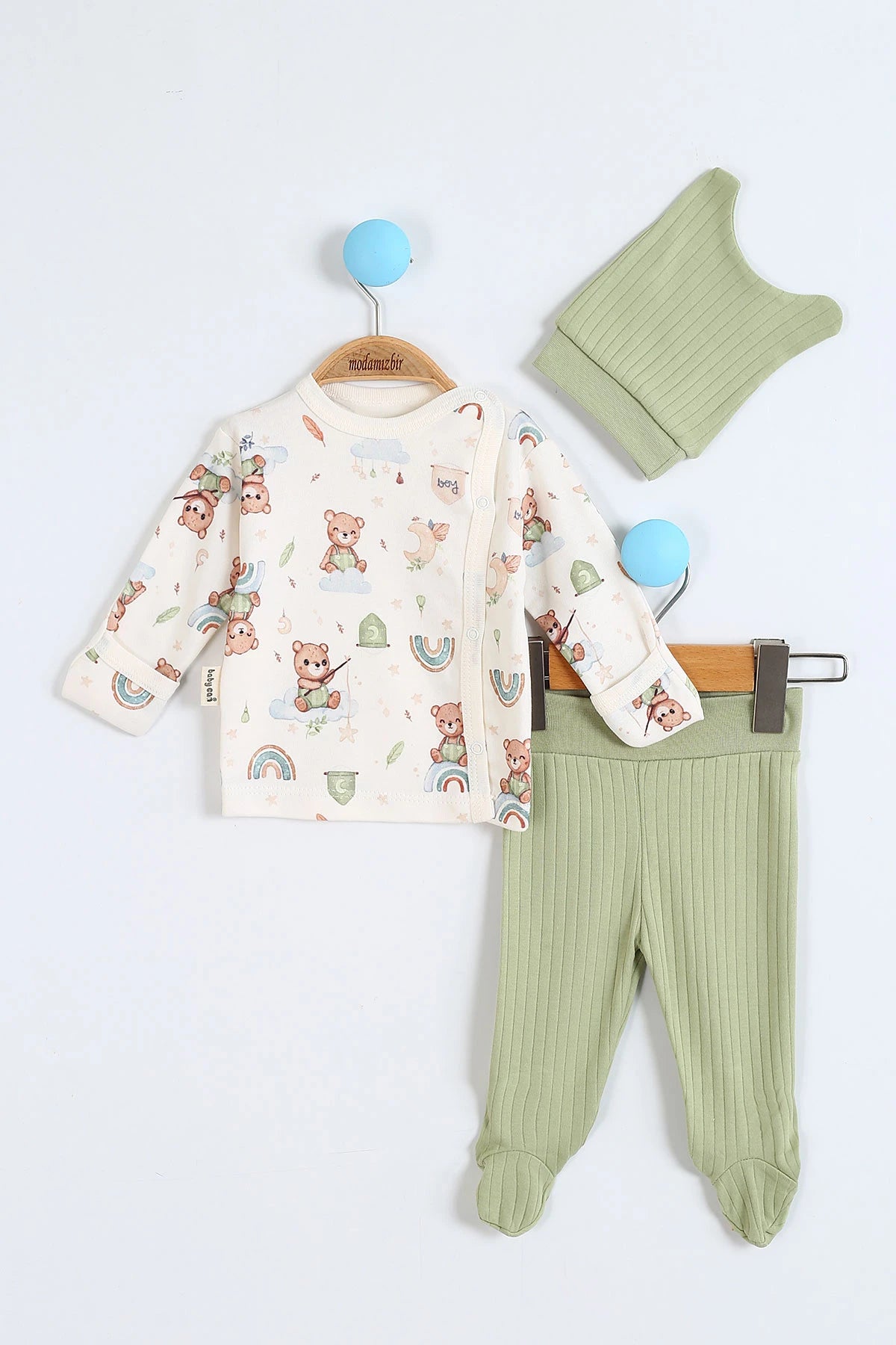 Set Neonato/ Bimbo "Orsetto Arcobaleno" verde in Cotone